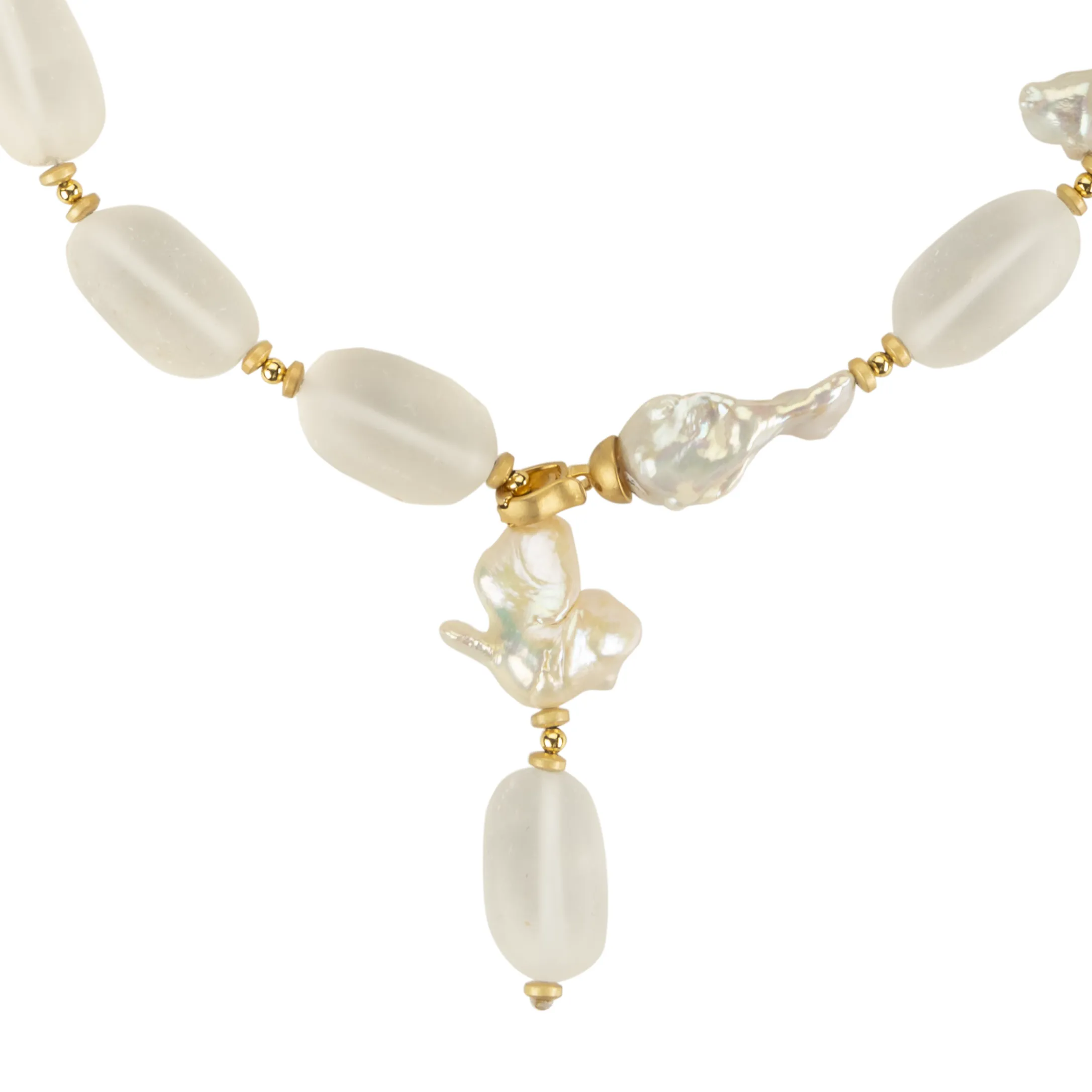 Hanging baroque pearl and frosted glass necklace