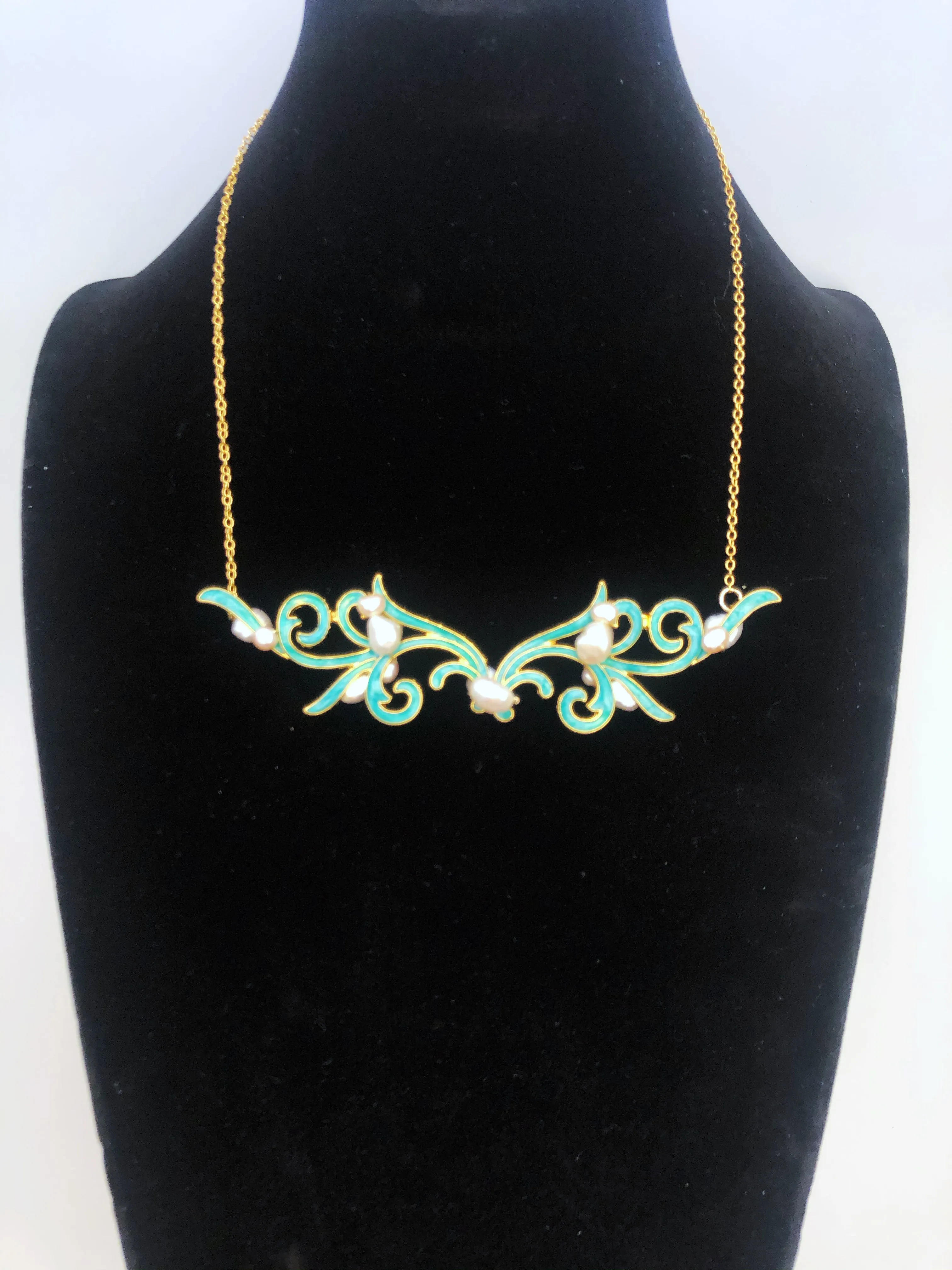 Imitation Kingfisher Gold Enamel Wing Necklace