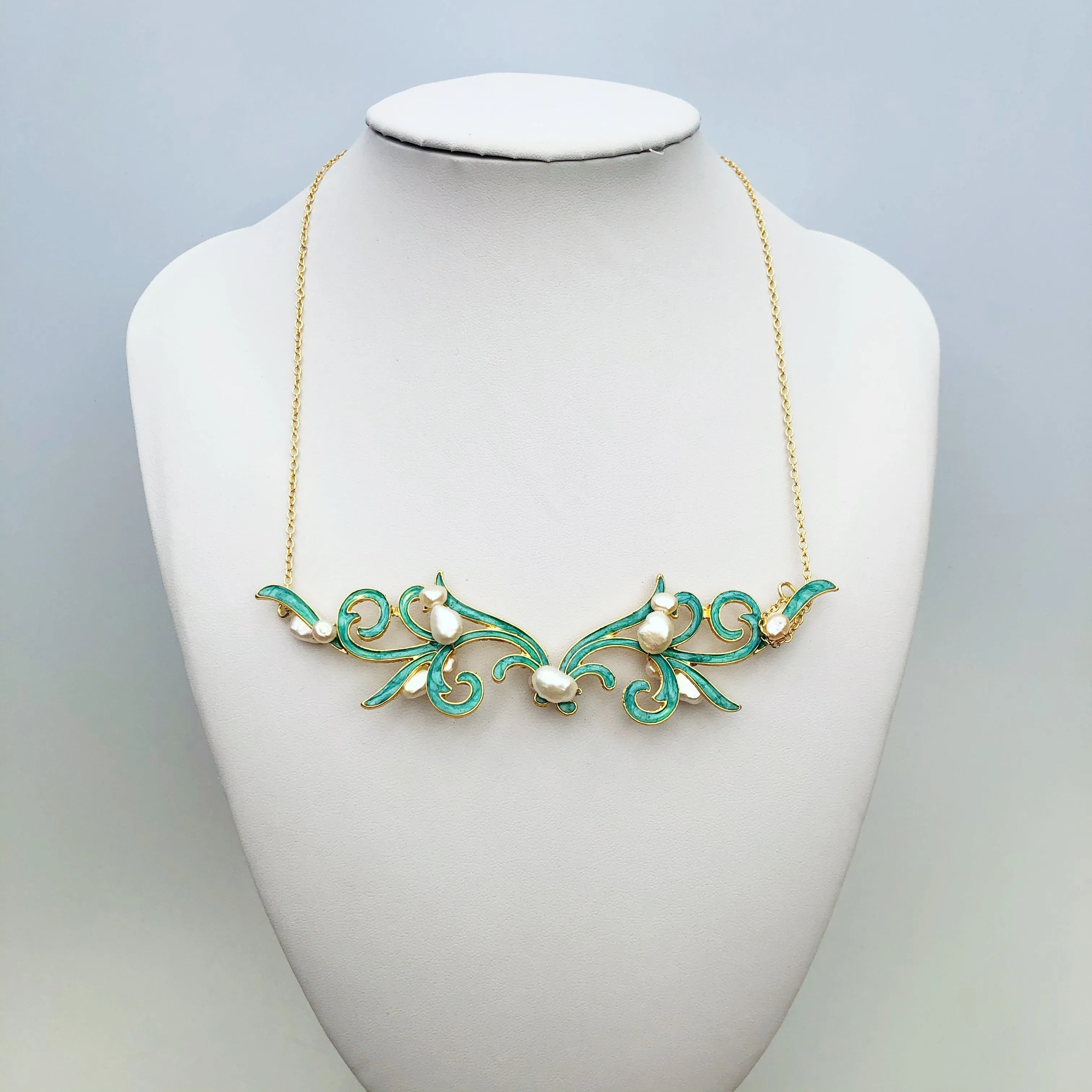 Imitation Kingfisher Gold Enamel Wing Necklace