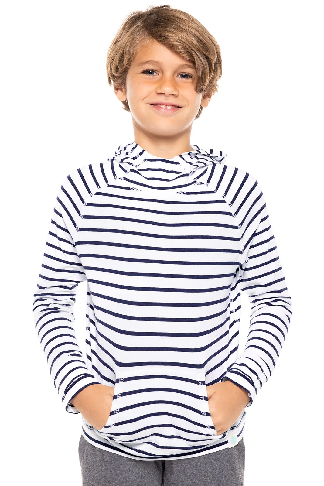 Kid's LumaLeo Hoodie  |  White/Navy Stripe