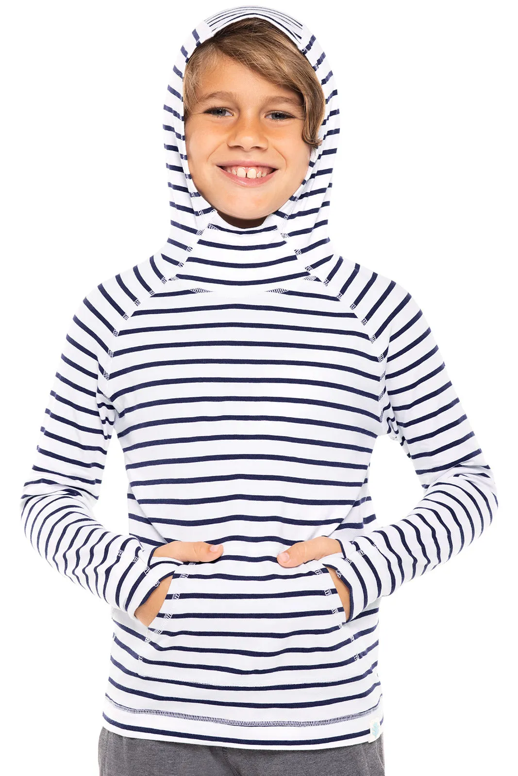 Kid's LumaLeo Hoodie  |  White/Navy Stripe