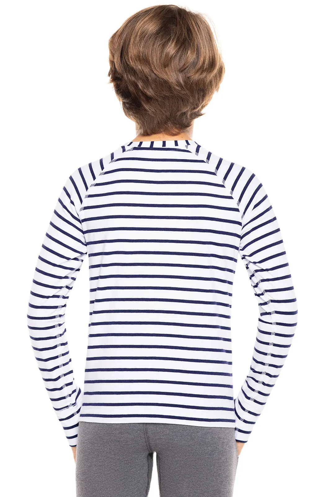 Kid's LumaLeo Long Sleeve T-Shirt  |  White/Navy Stripe