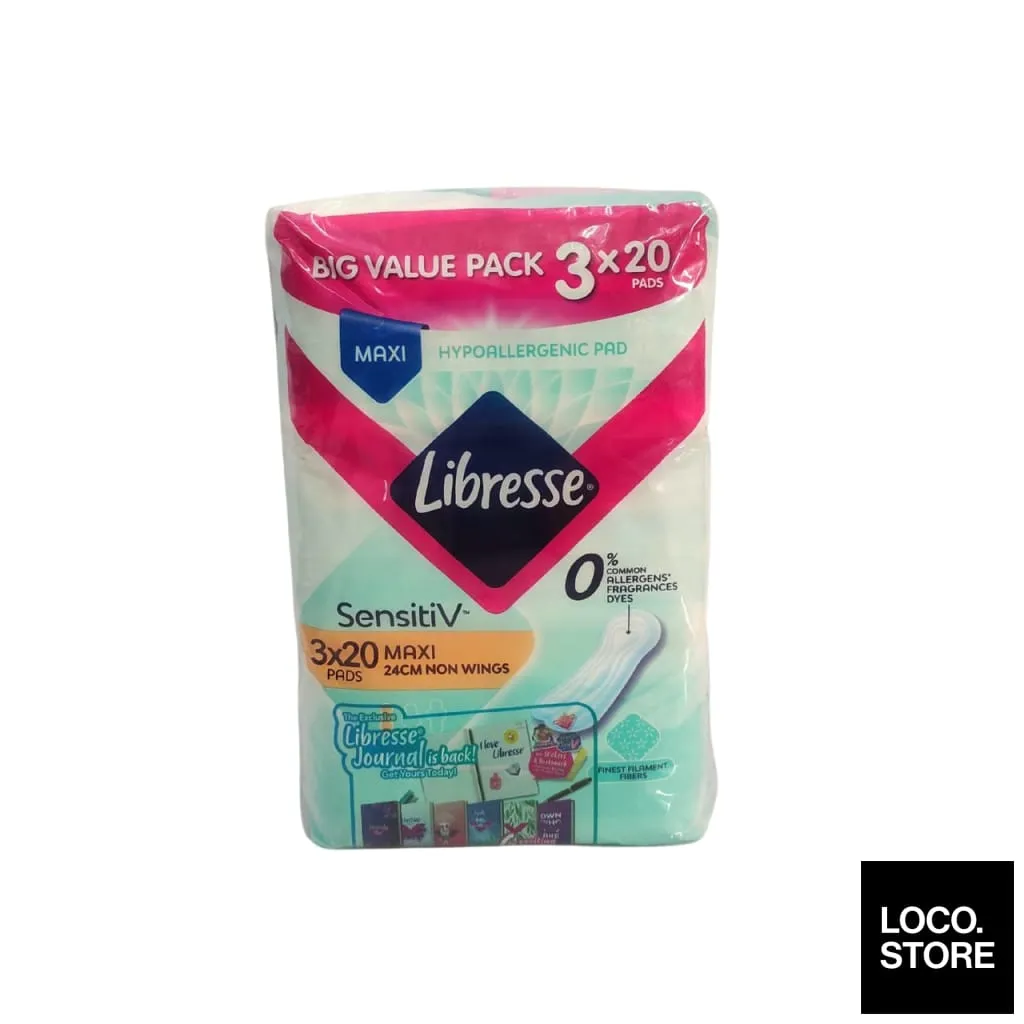 Libresse Feminine Pads Sensitiv Maxi Non Wing 24cm Big Value Pack 3x20s