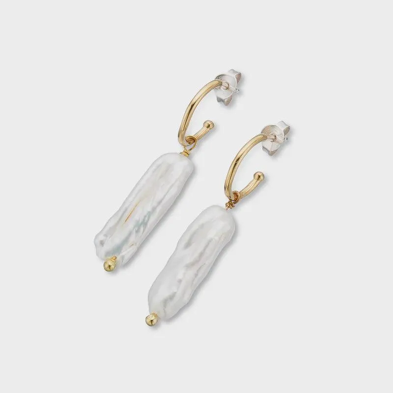 Lunar Pearl Drop Hoop Earrings