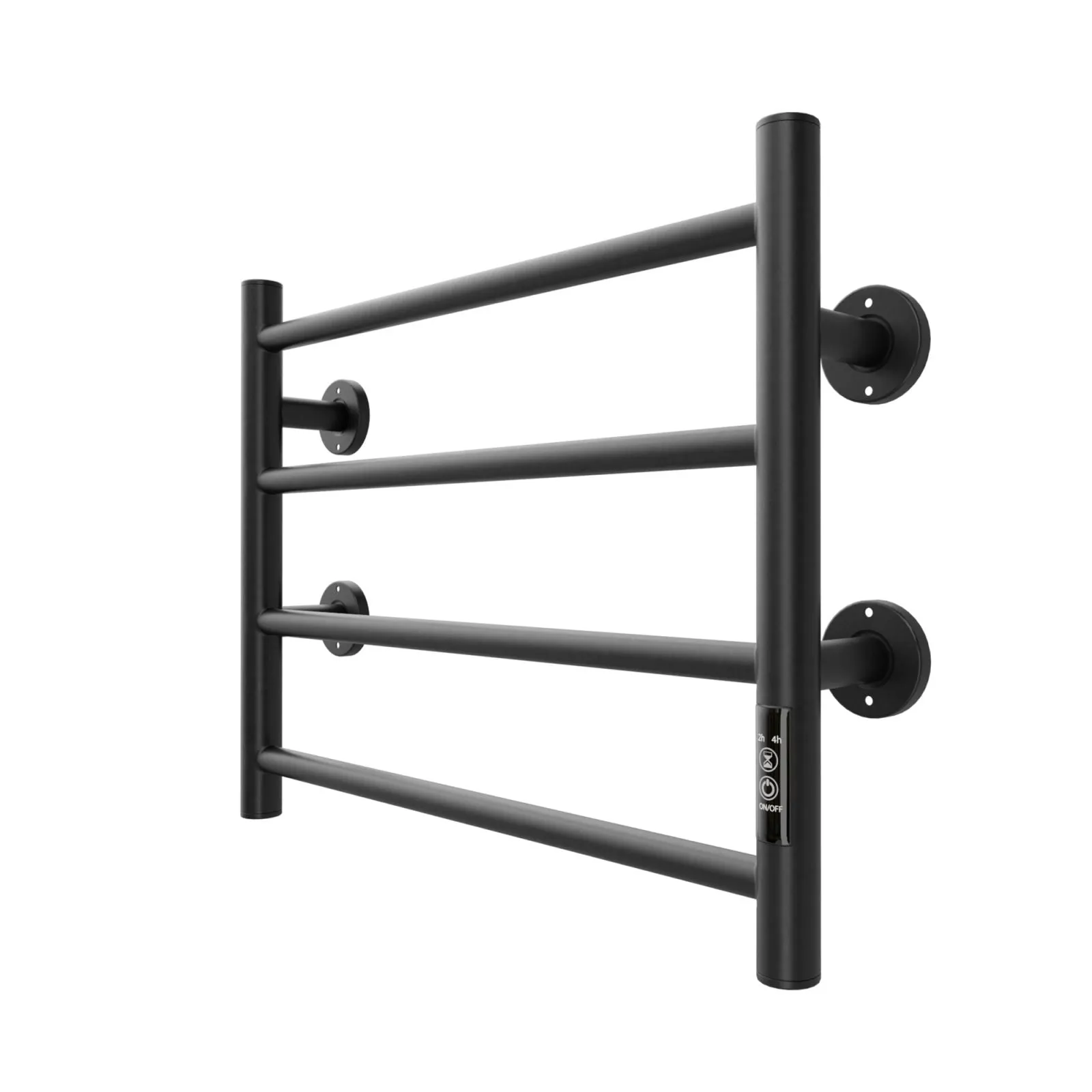 Matte Black Stainless Steel Wall-Mounted Heated Towel Warmer Rack with 4 Bars for Bathroom