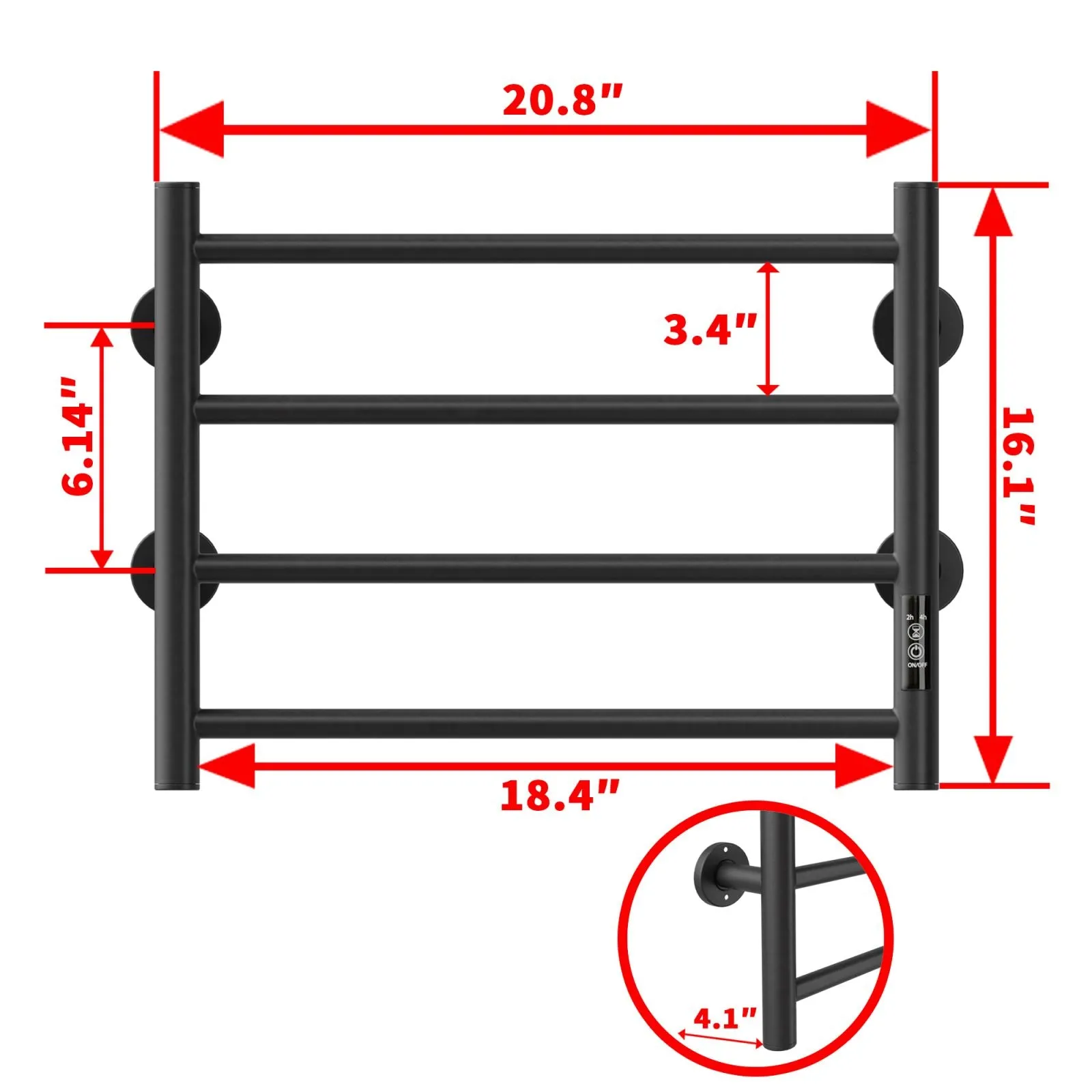 Matte Black Stainless Steel Wall-Mounted Heated Towel Warmer Rack with 4 Bars for Bathroom