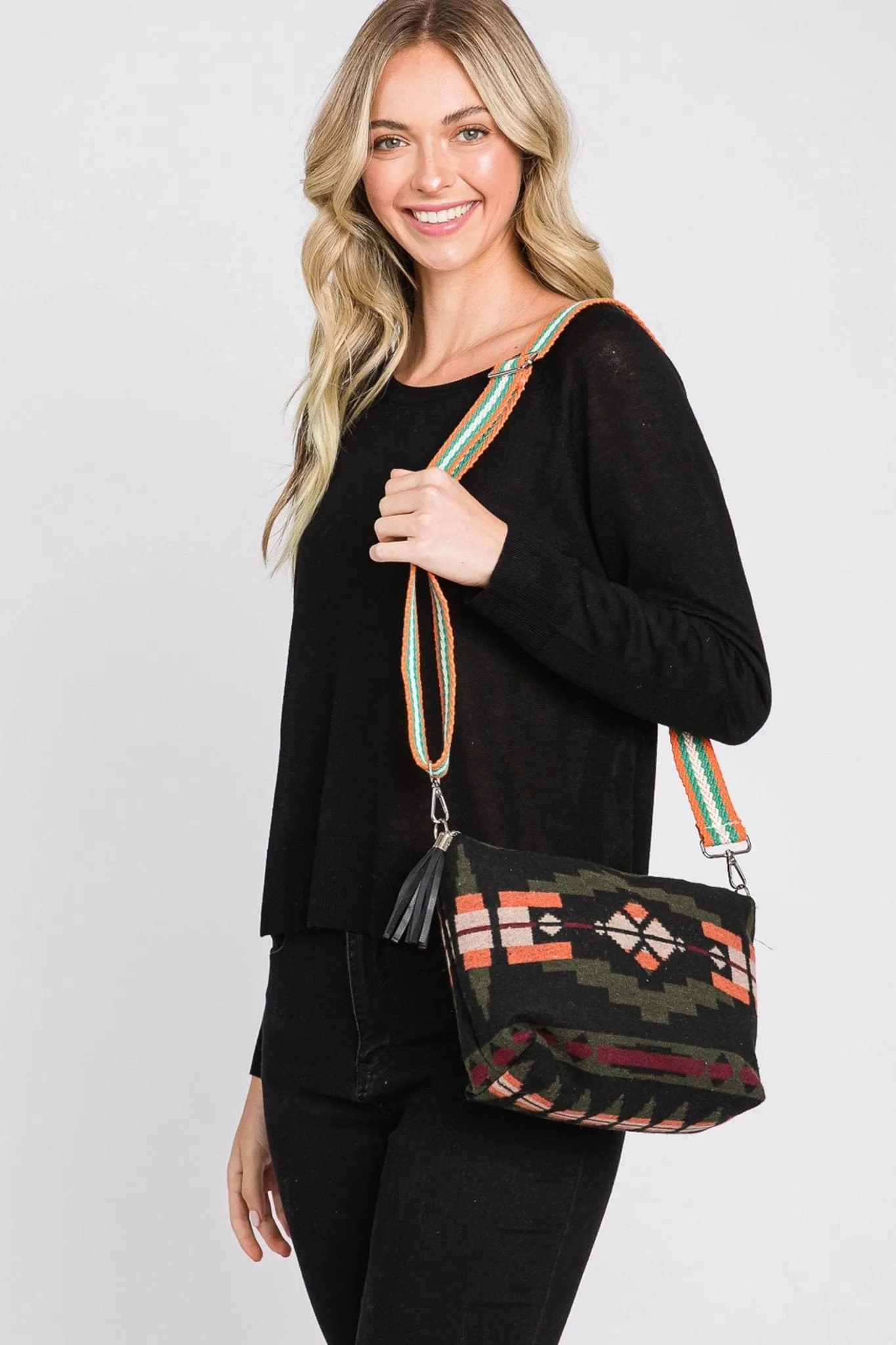 MB0194 Jazmin Felt Aztec Crossbody Bag With Tassel