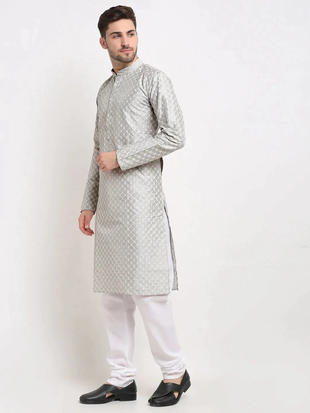 Men Grey Chikankari Kurta Only