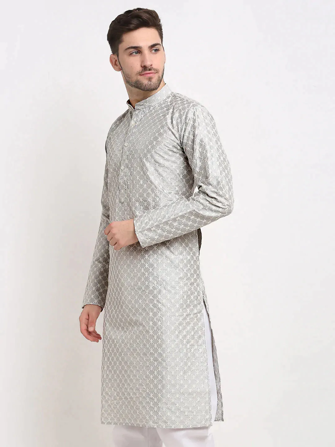 Men Grey Chikankari Kurta Only