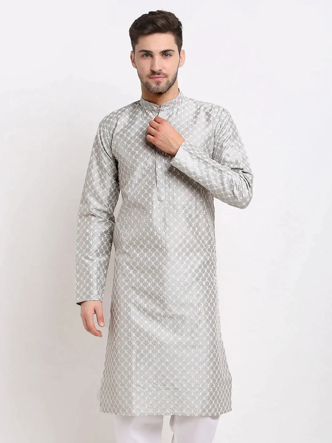 Men Grey Chikankari Kurta Only