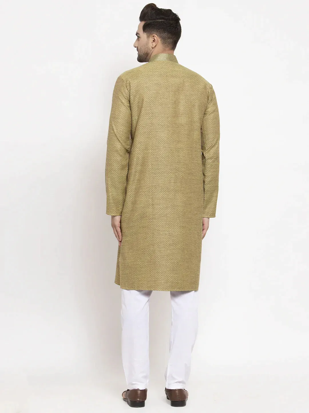 Men Olive Green Embroidered Kurta With Pyjamas