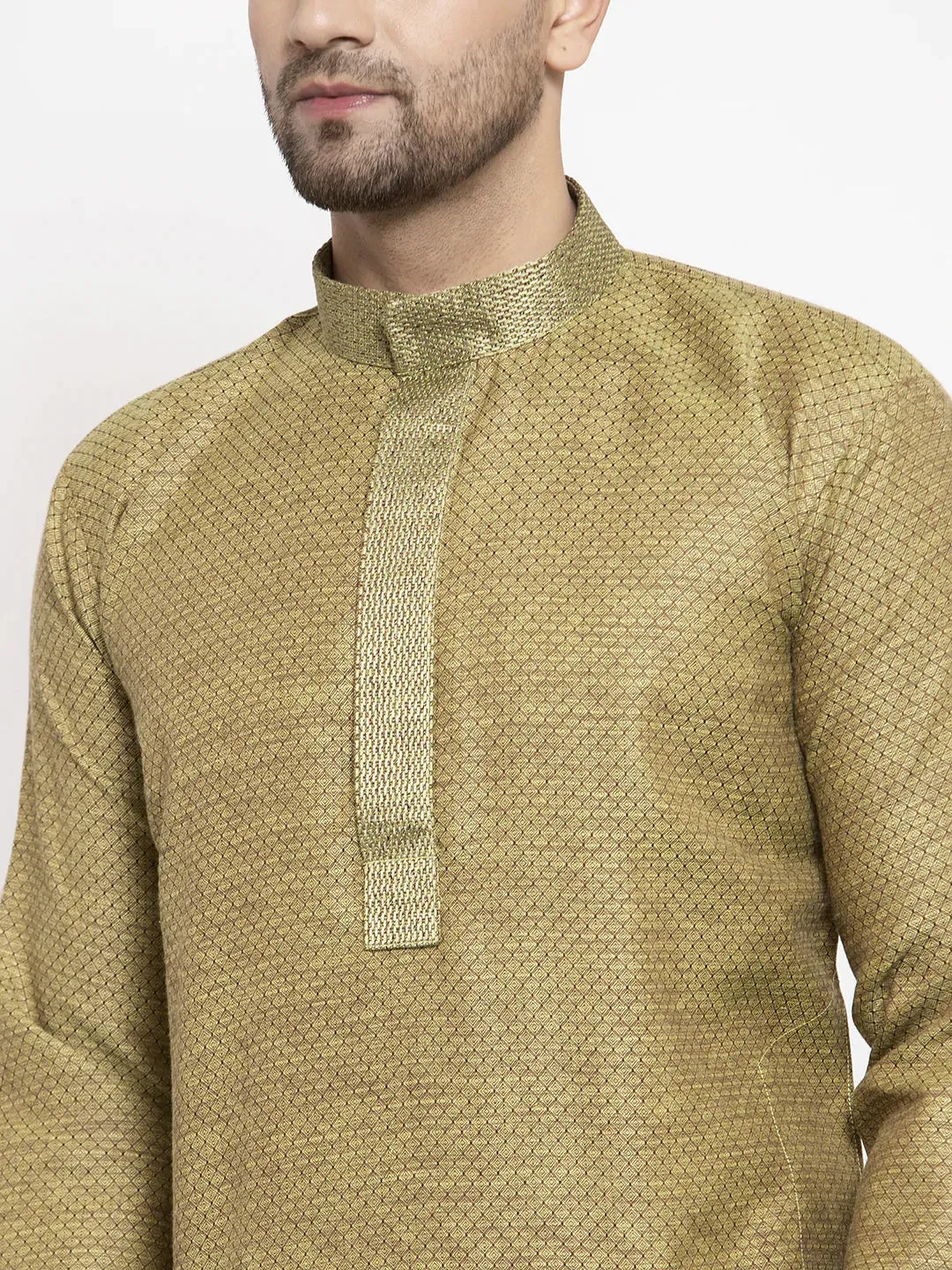 Men Olive Green Embroidered Kurta With Pyjamas