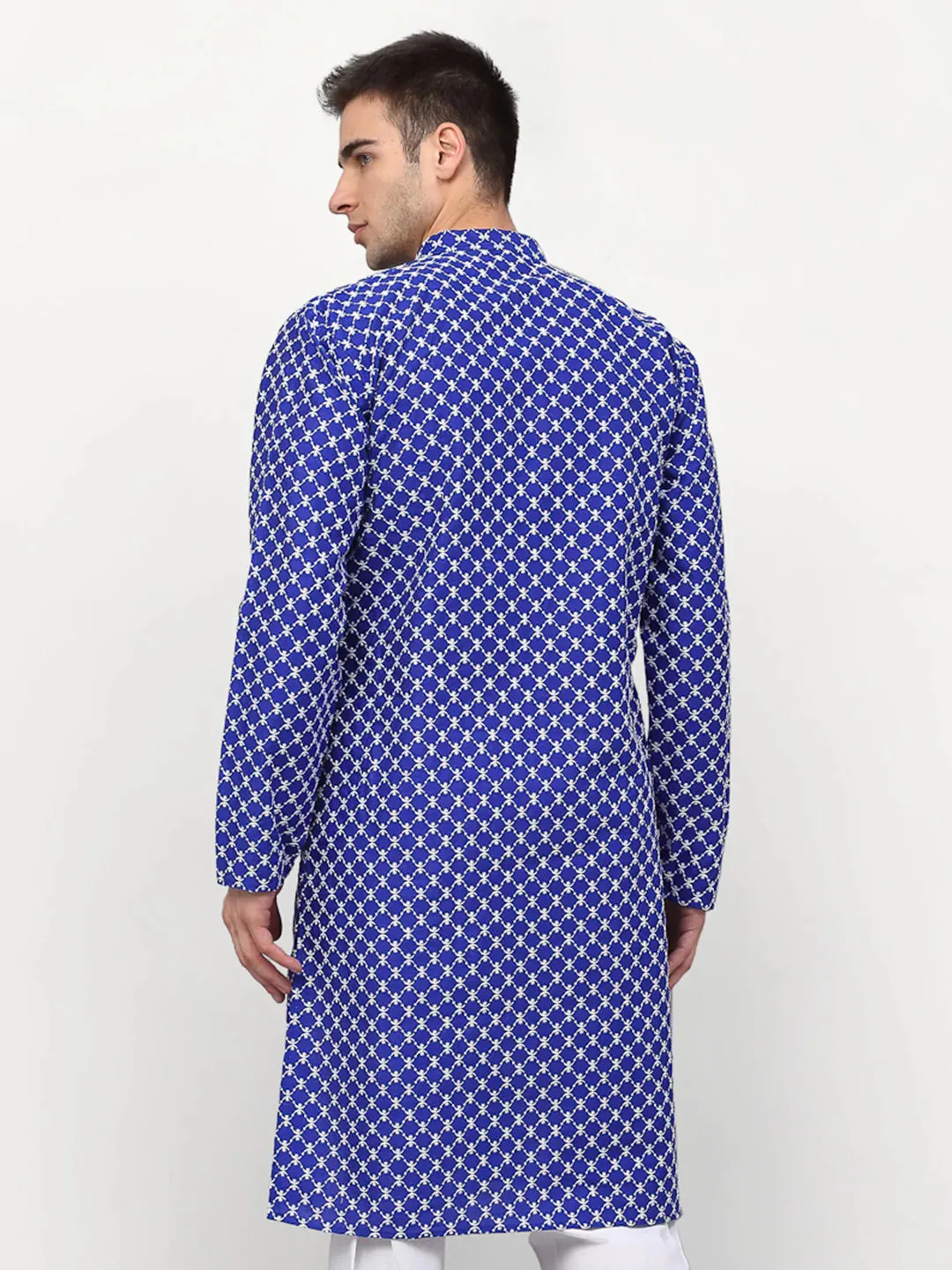 Men Royal-Blue Chikankari Kurta Only