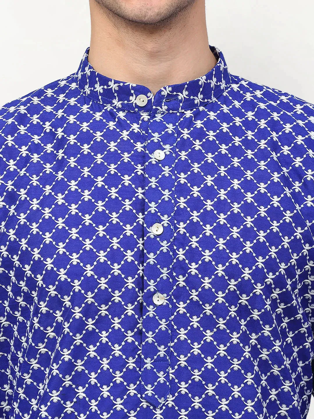 Men Royal-Blue Chikankari Kurta Only