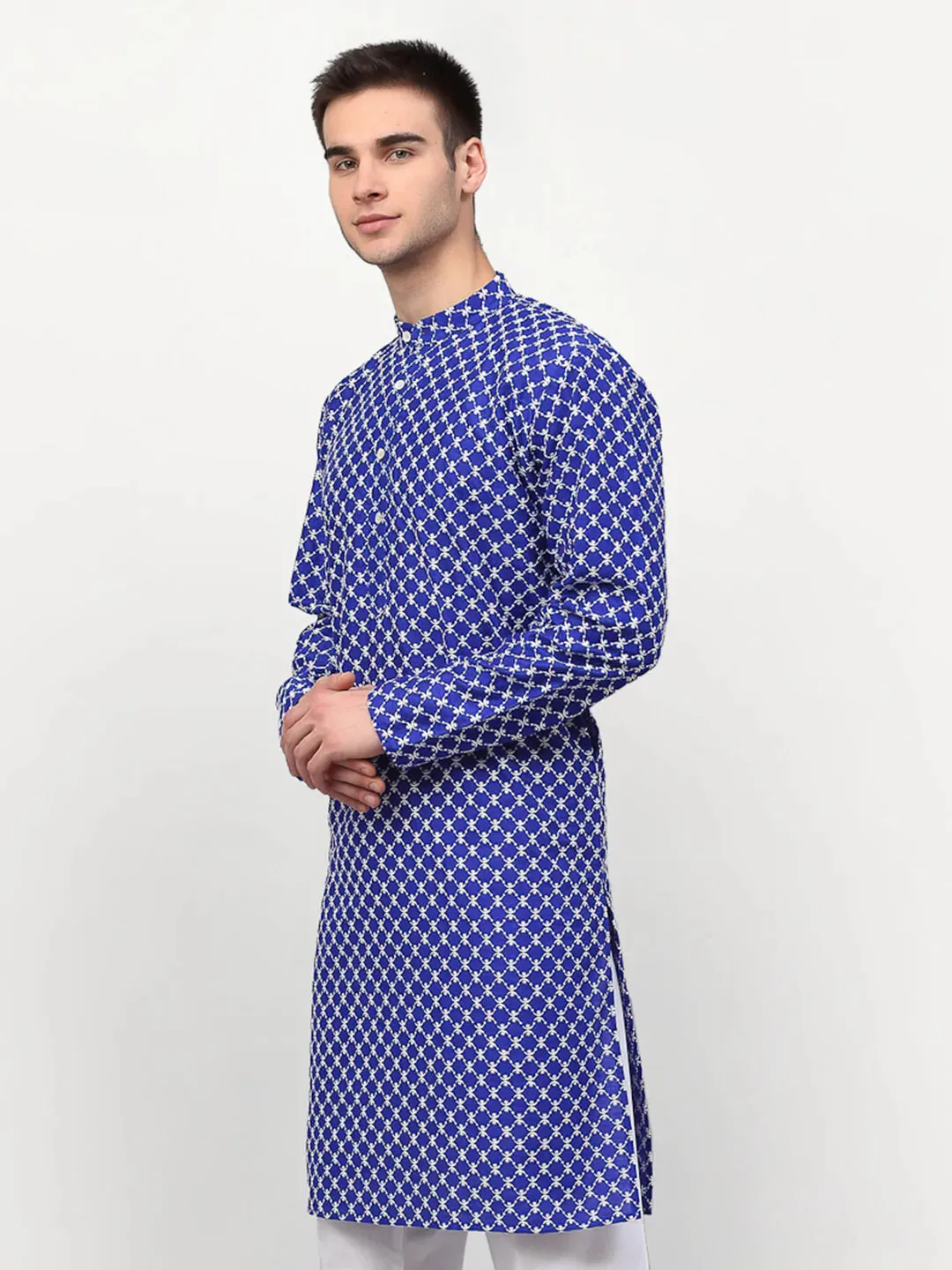 Men Royal-Blue Chikankari Kurta Only