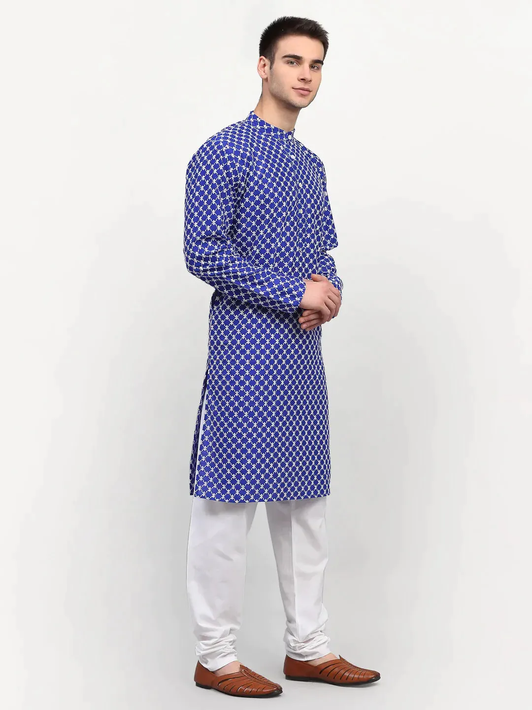 Men Royal-Blue Chikankari Kurta Only