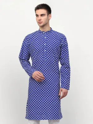 Men Royal-Blue Chikankari Kurta Only