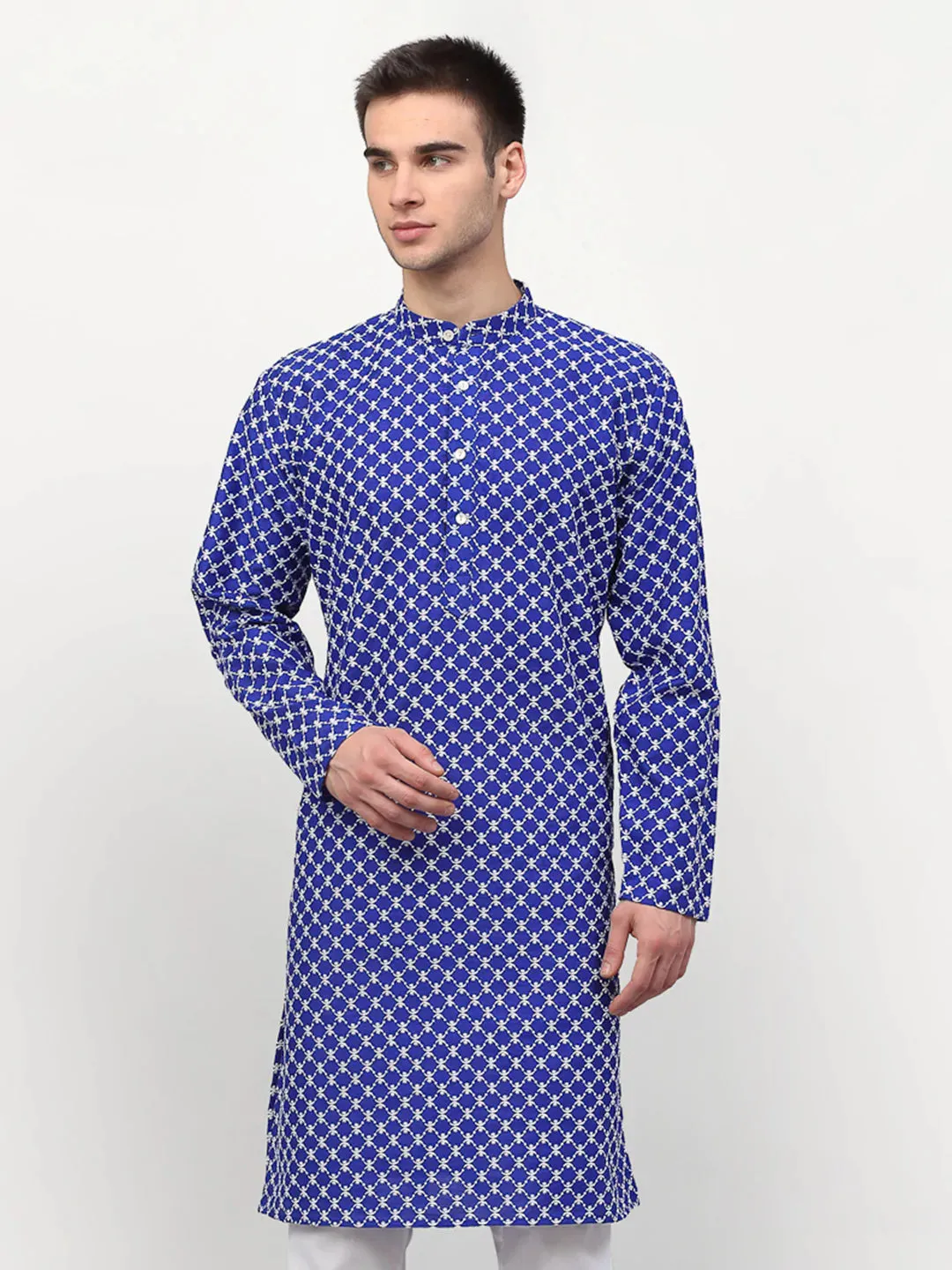 Men Royal-Blue Chikankari Kurta Only