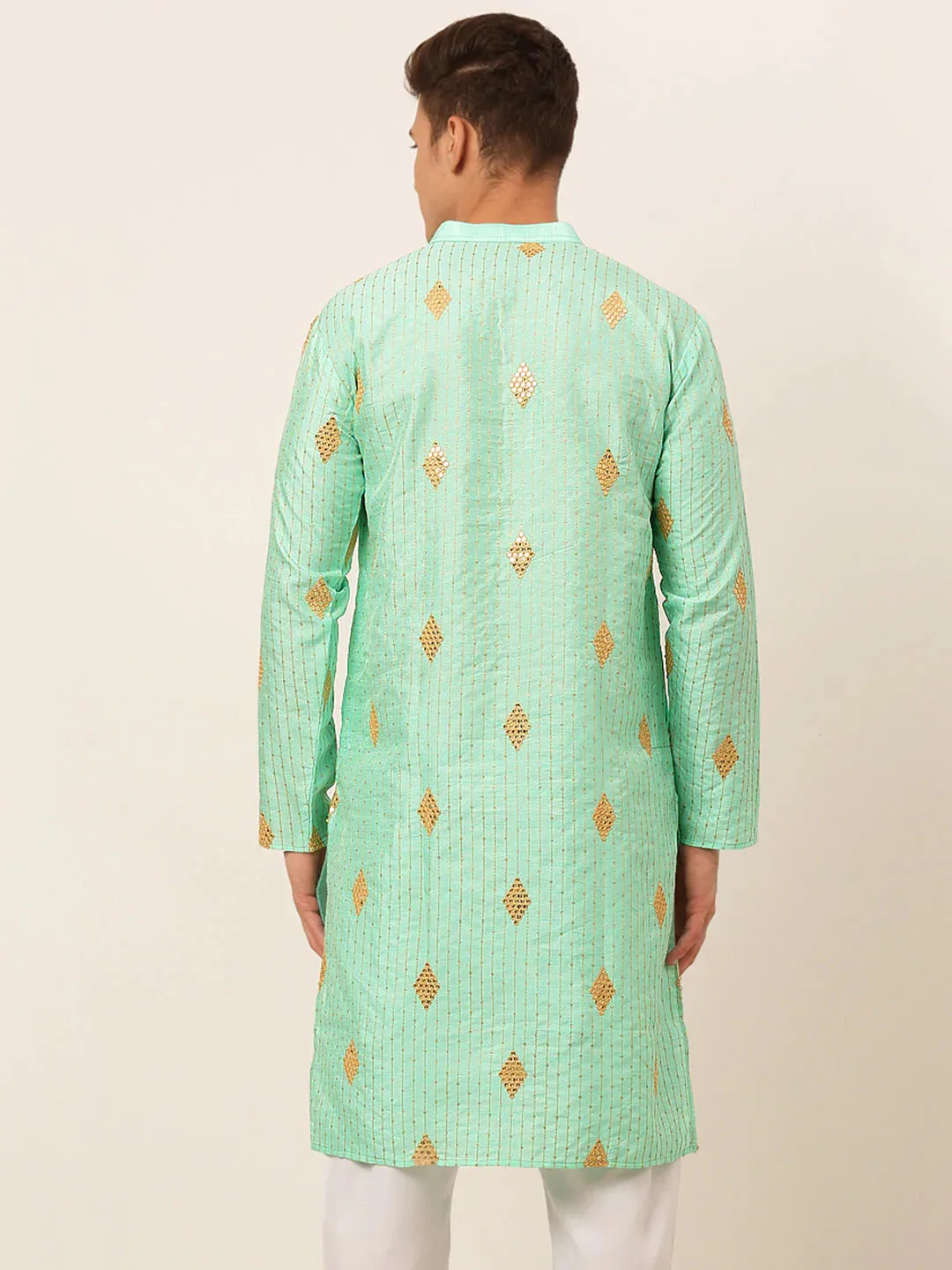 Men Sky Blue Embroidered Sequinned Kurta Only