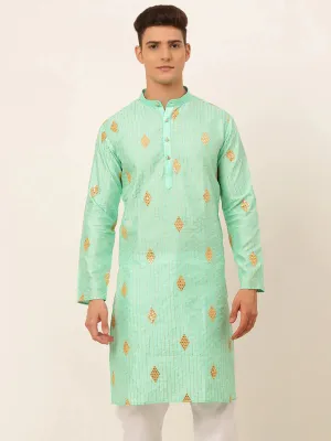 Men Sky Blue Embroidered Sequinned Kurta Only