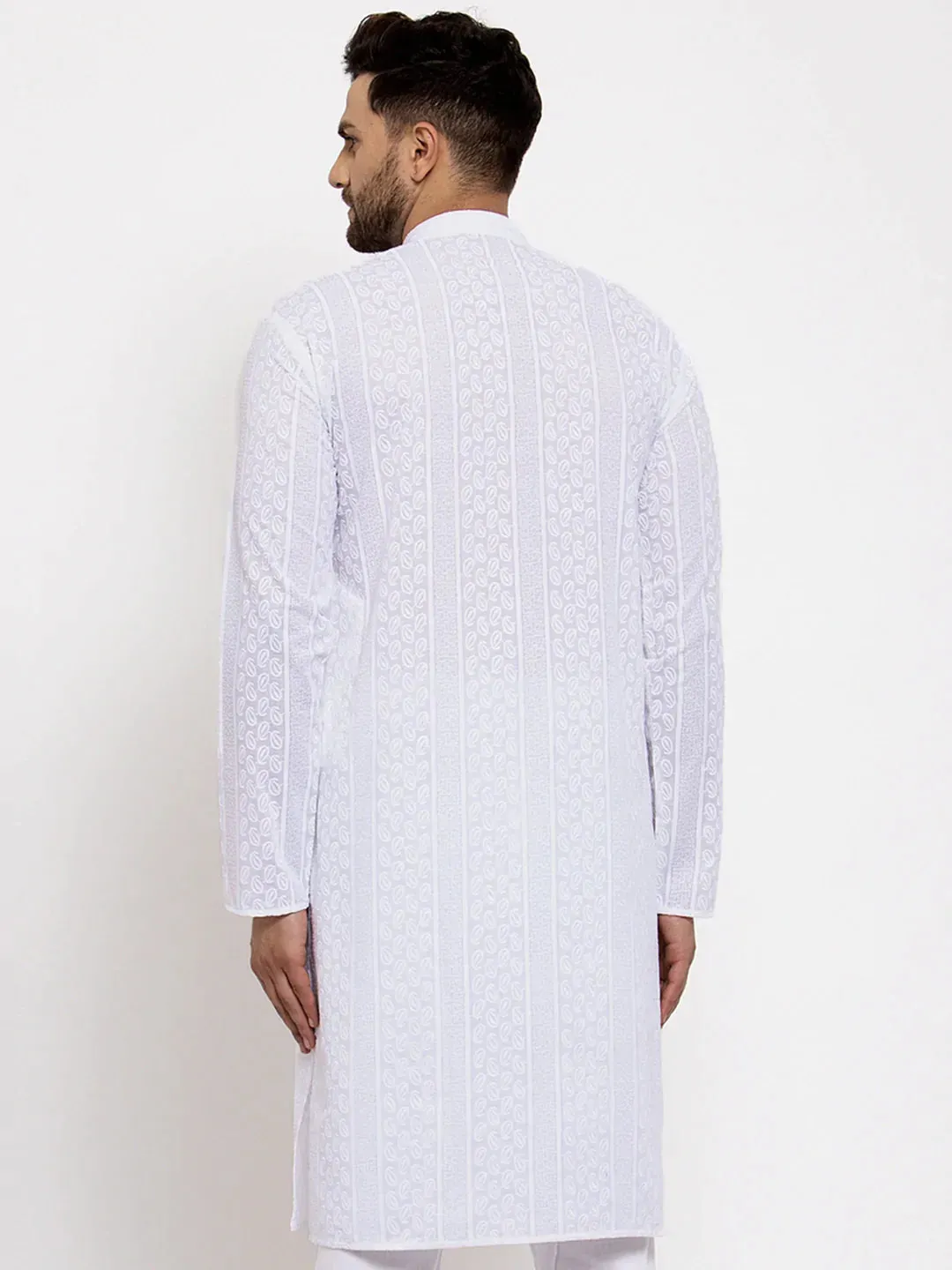 Men White Embroidered Kurta Only