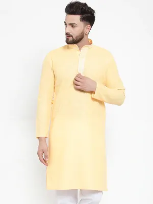 Men Yellow & White Embroidered Kurta Only