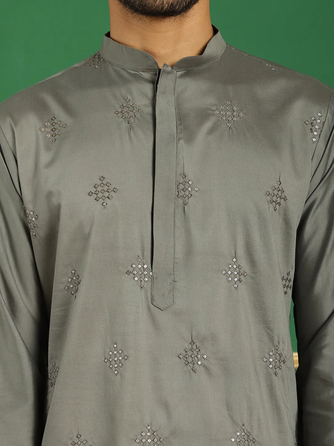 Men Yellow Embroidered And Sequence Kurtas