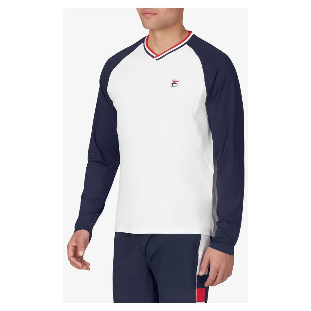 Men`s Heritage Essentials Long Sleeve Tennis Top White and Navy