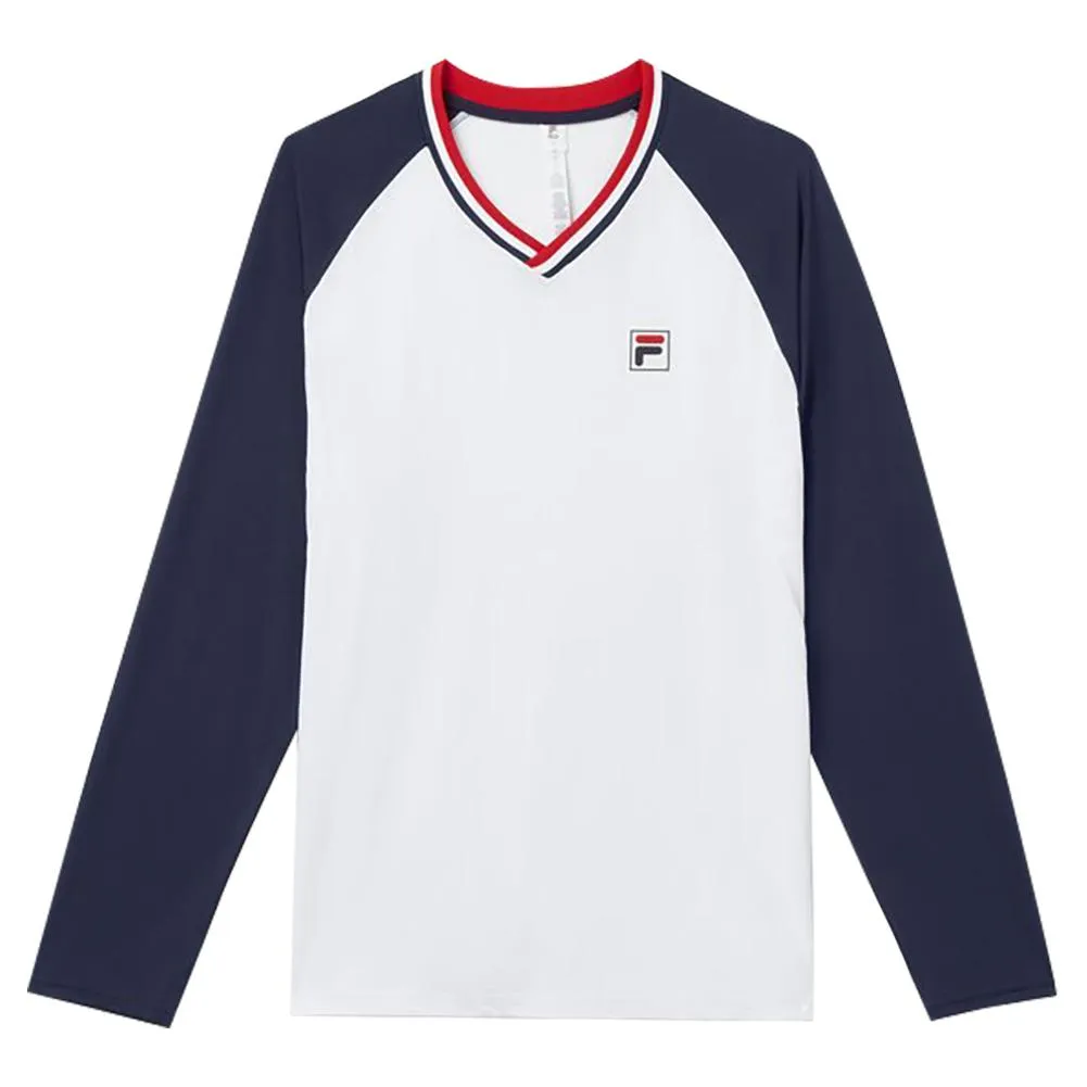 Men`s Heritage Essentials Long Sleeve Tennis Top White and Navy