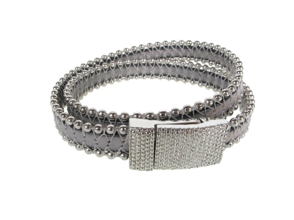 Men's Leather Bracelet | Beaded Wrap with Magnetic Clasp