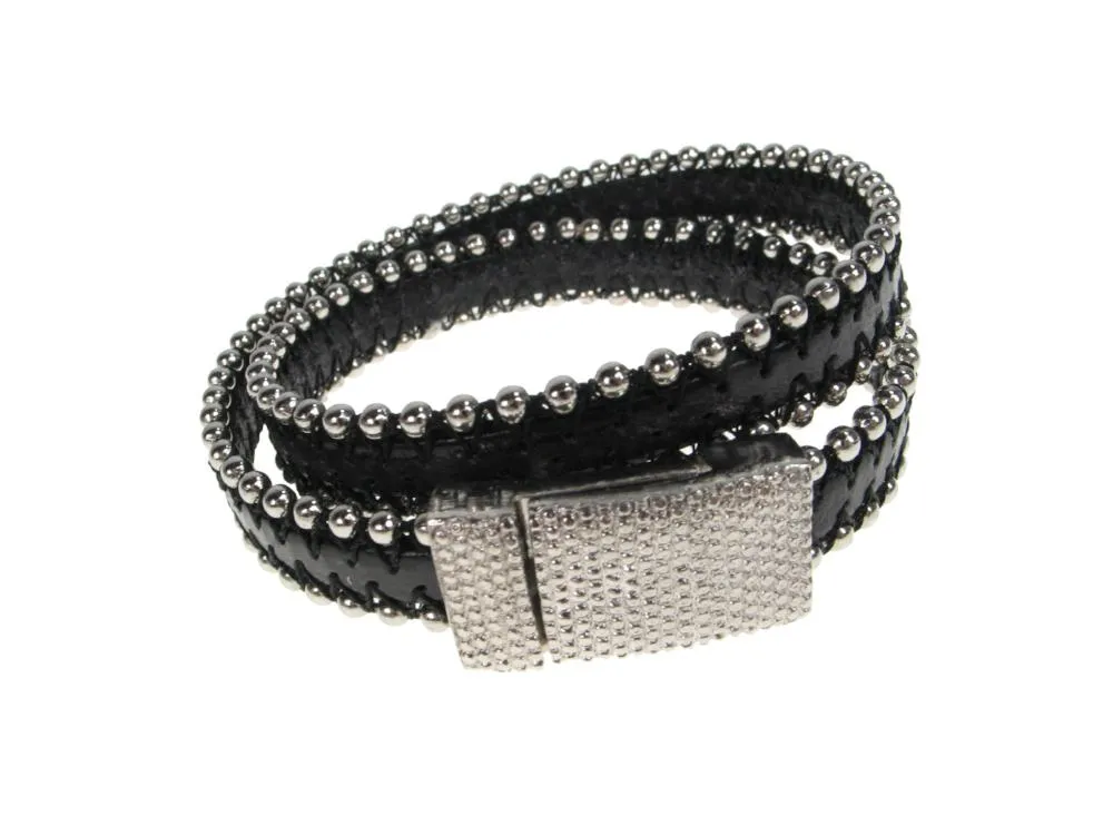 Men's Leather Bracelet | Beaded Wrap with Magnetic Clasp