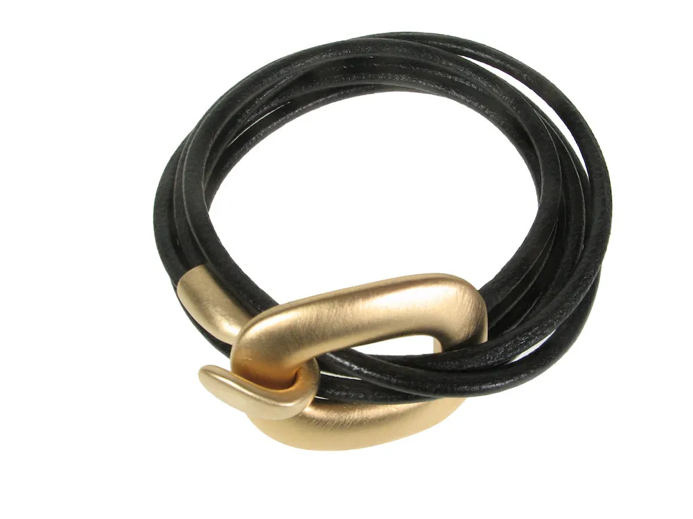 Men's Leather Bracelet | Triple Strand Wrap Hook Clasp