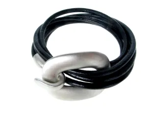 Men's Leather Bracelet | Triple Strand Wrap Hook Clasp