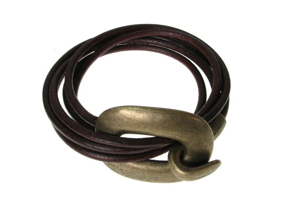 Men's Leather Bracelet | Triple Strand Wrap Hook Clasp