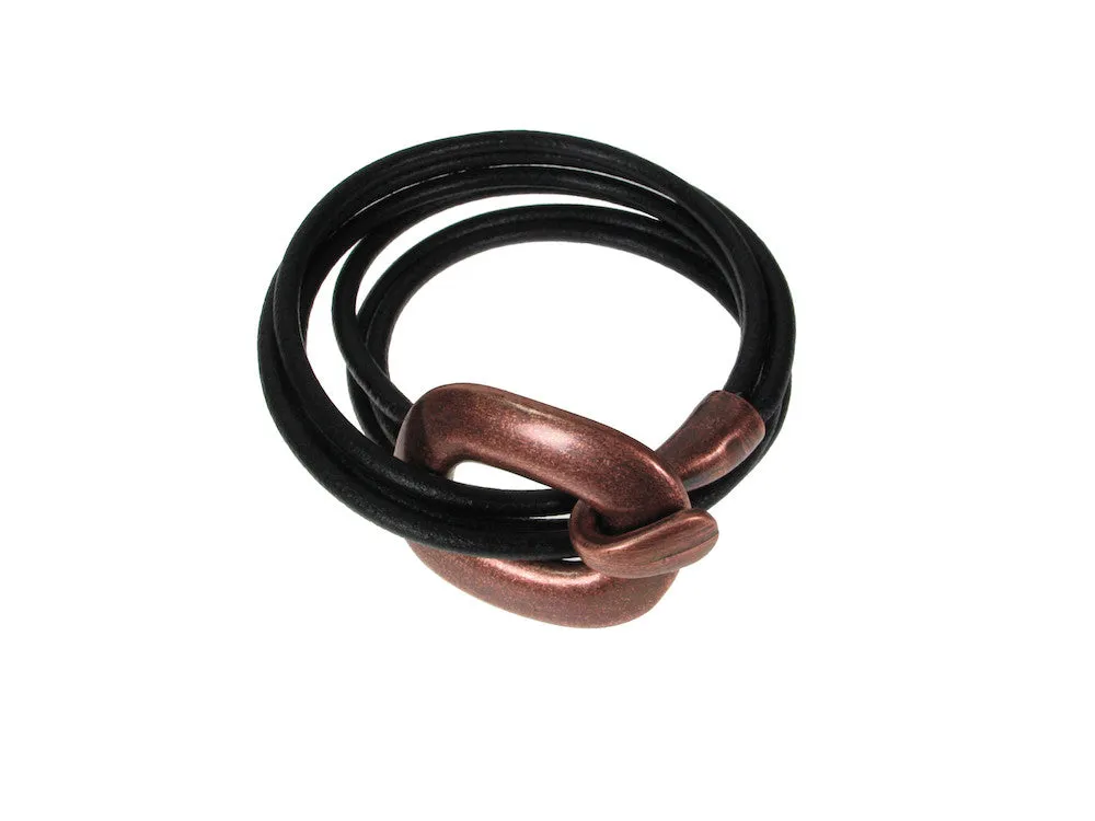 Men's Leather Bracelet | Triple Strand Wrap Hook Clasp