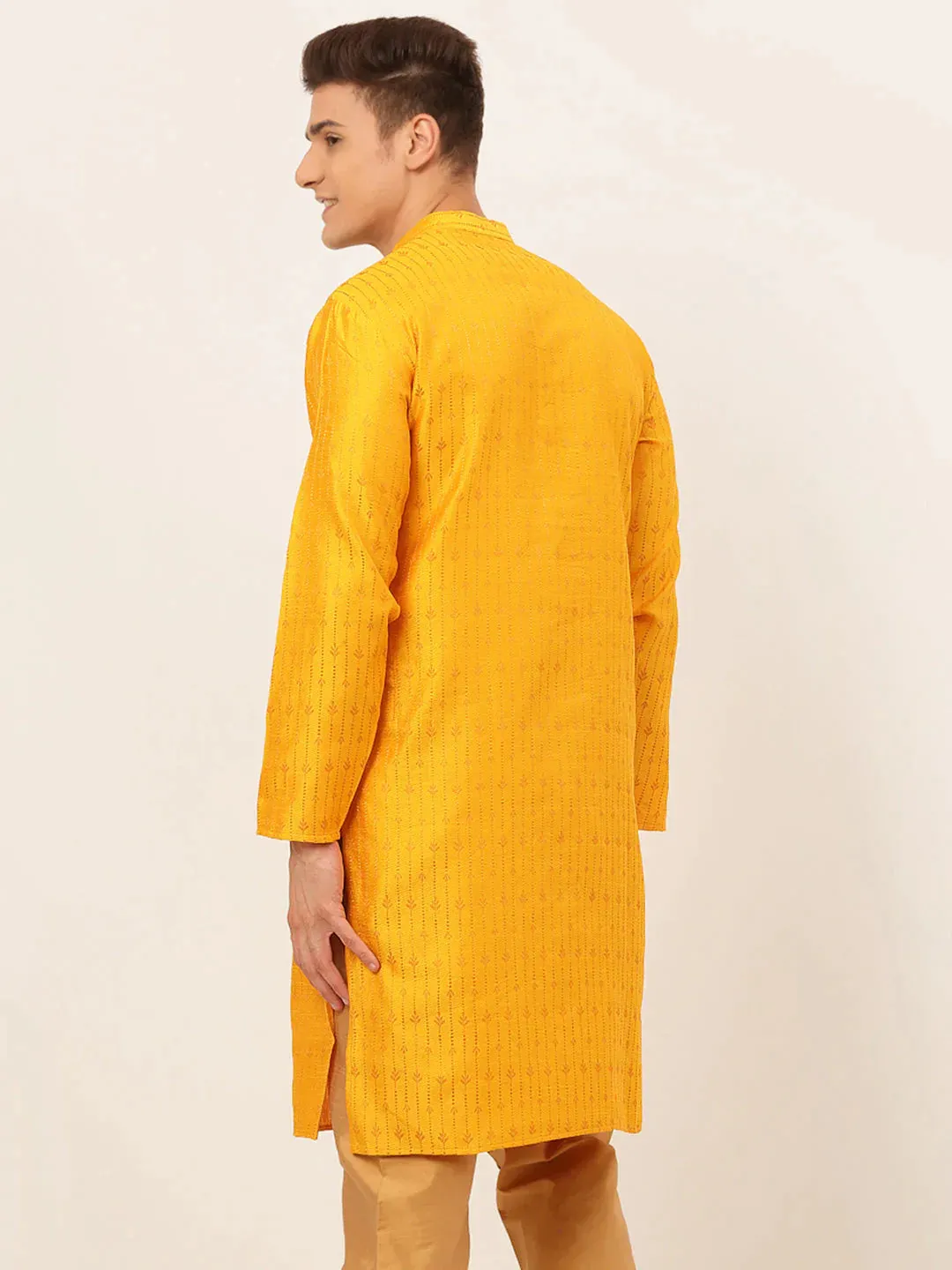 Men'S Mustard Embroidered Kurta Only