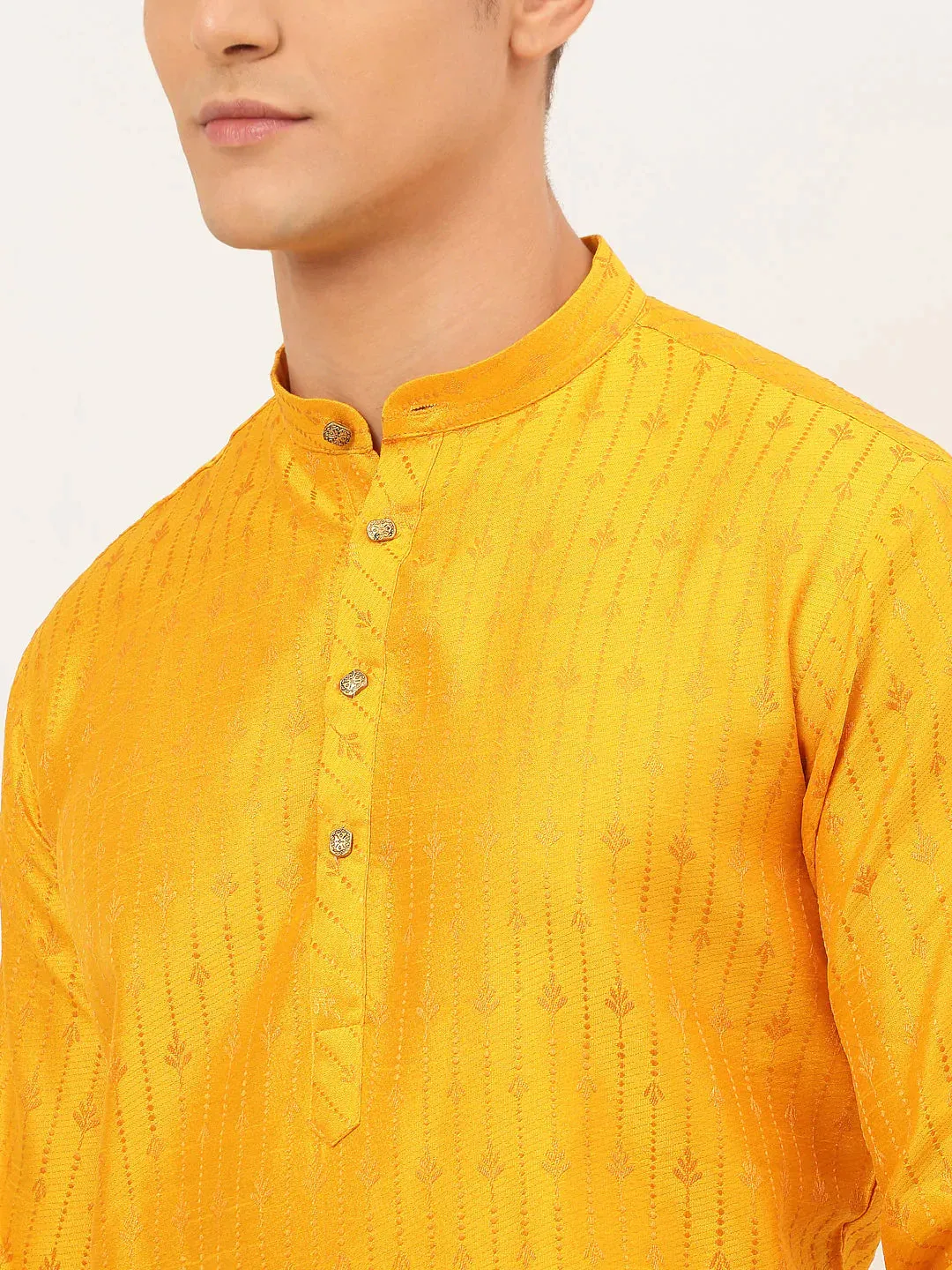 Men'S Mustard Embroidered Kurta Only