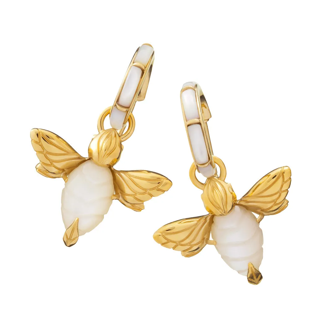 Mother of Pearl and Sterling Silver with 18K Gold Vermeil Bee Drop Earrings I Jan Leslie