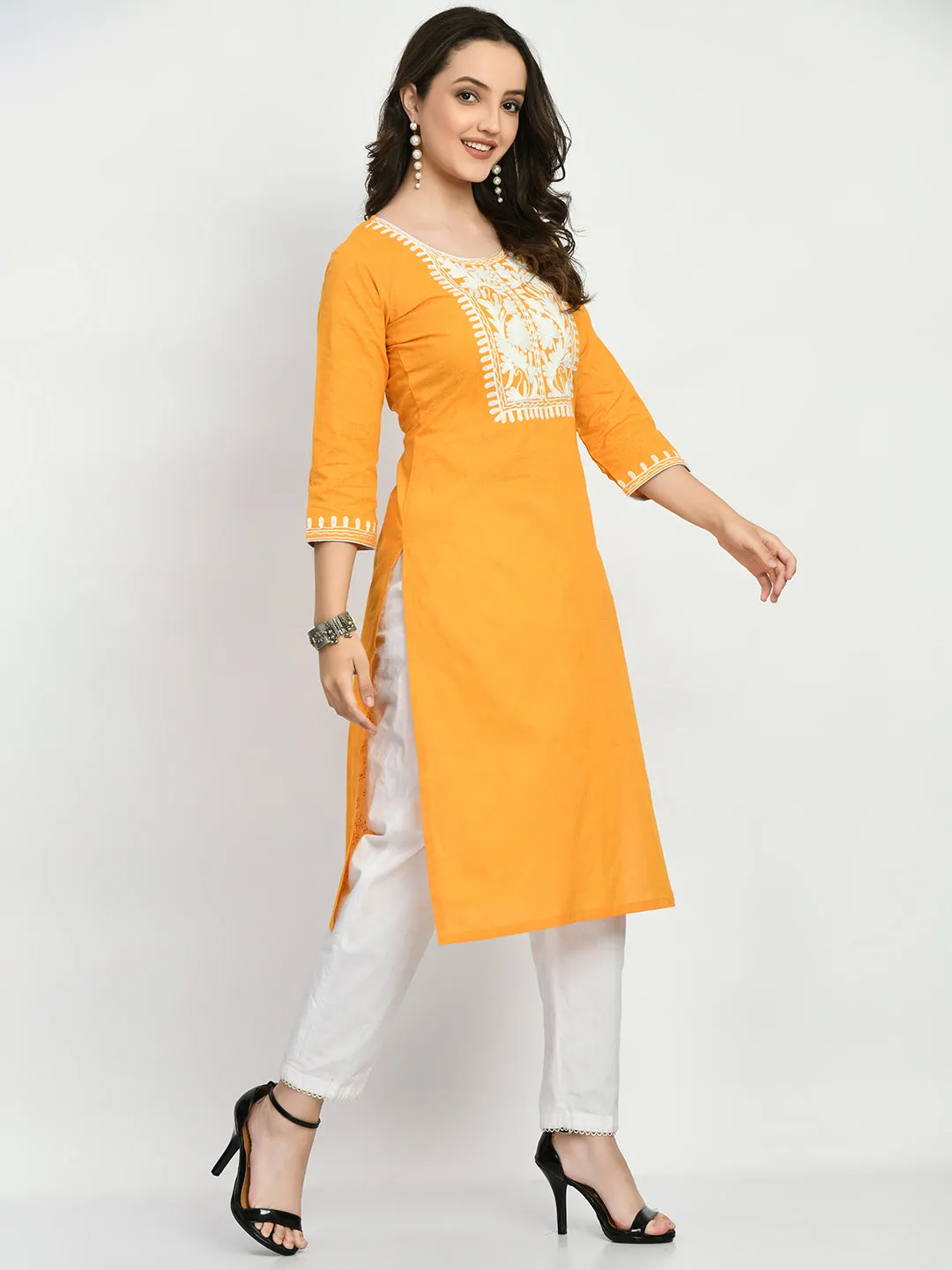 Mustard Embroidered Kurta