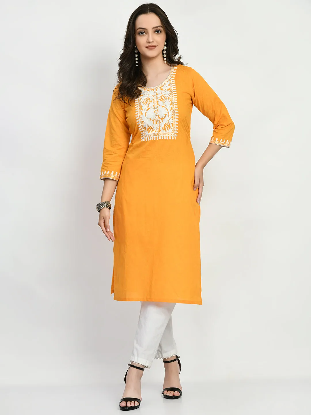 Mustard Embroidered Kurta