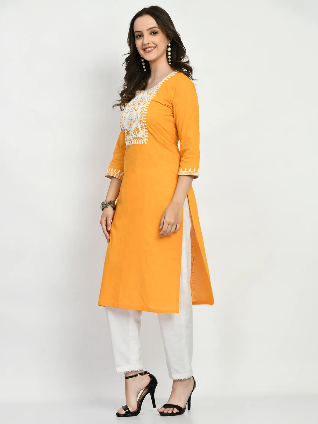 Mustard Embroidered Kurta