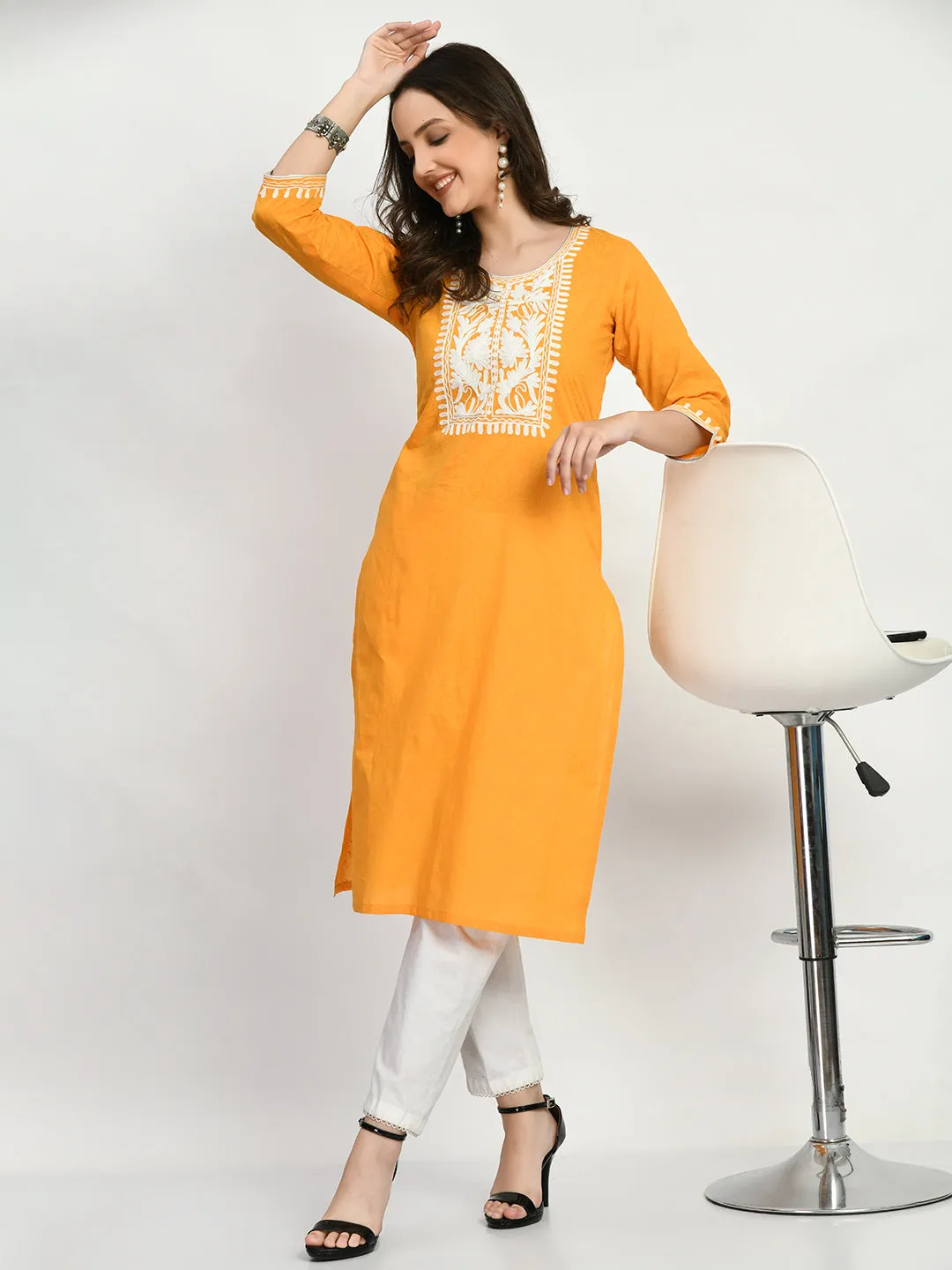 Mustard Embroidered Kurta