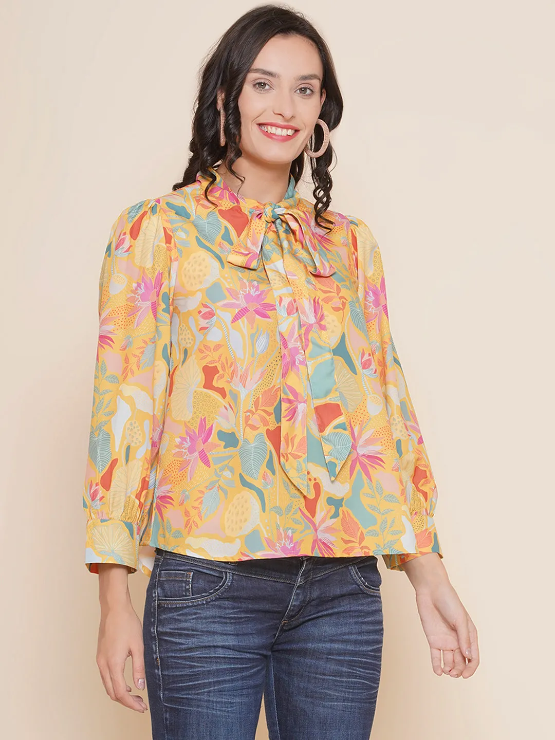 Mustard Yellow Floral Printed Top