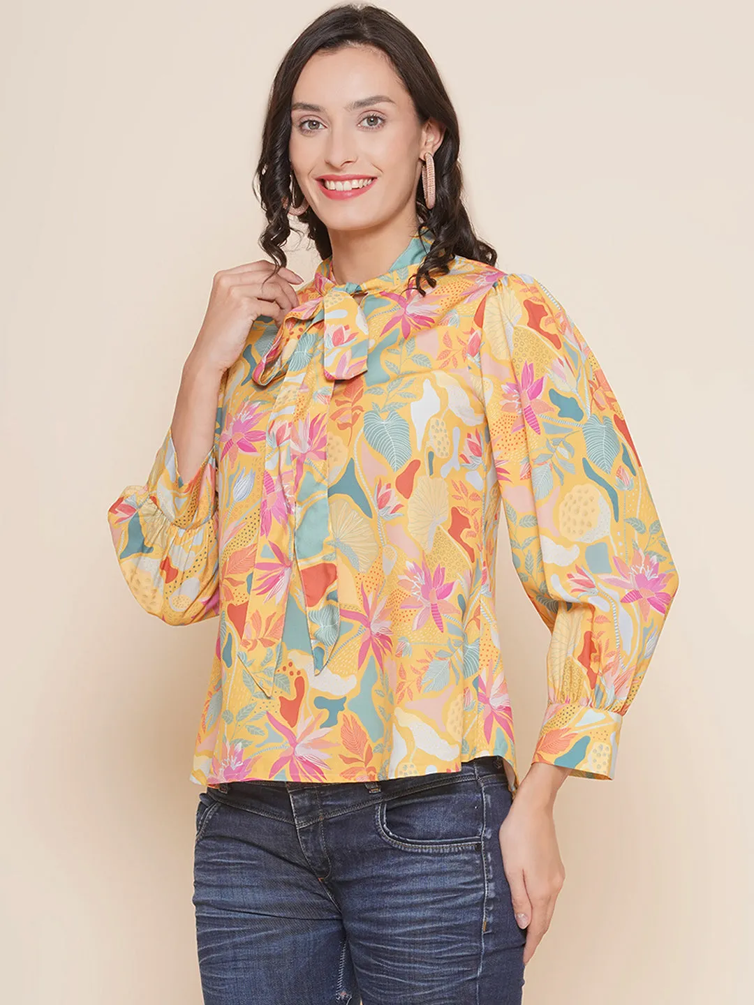 Mustard Yellow Floral Printed Top