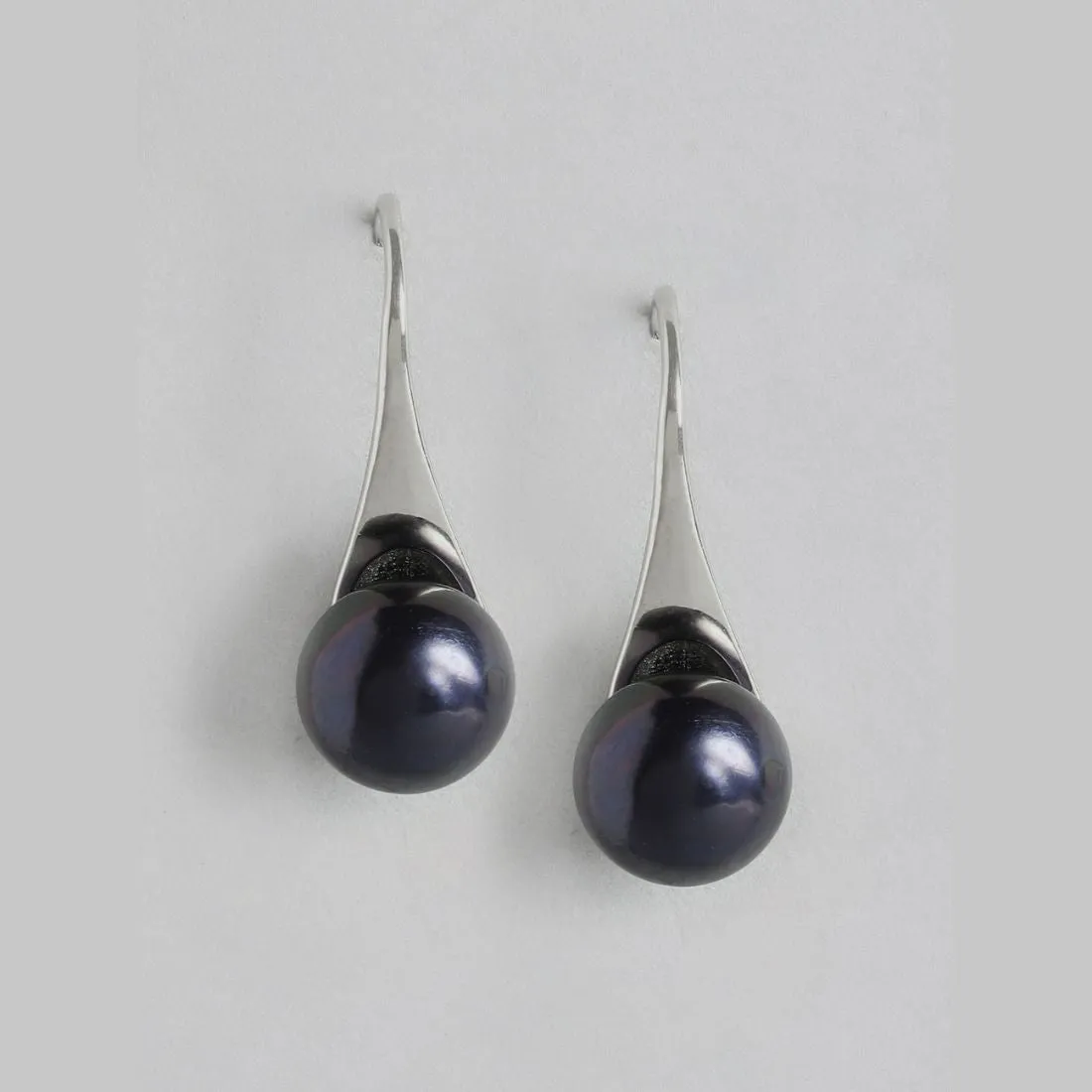 Mystic Noir Rhodium-Plated 925 Sterling Silver Earrings with Black Pearl