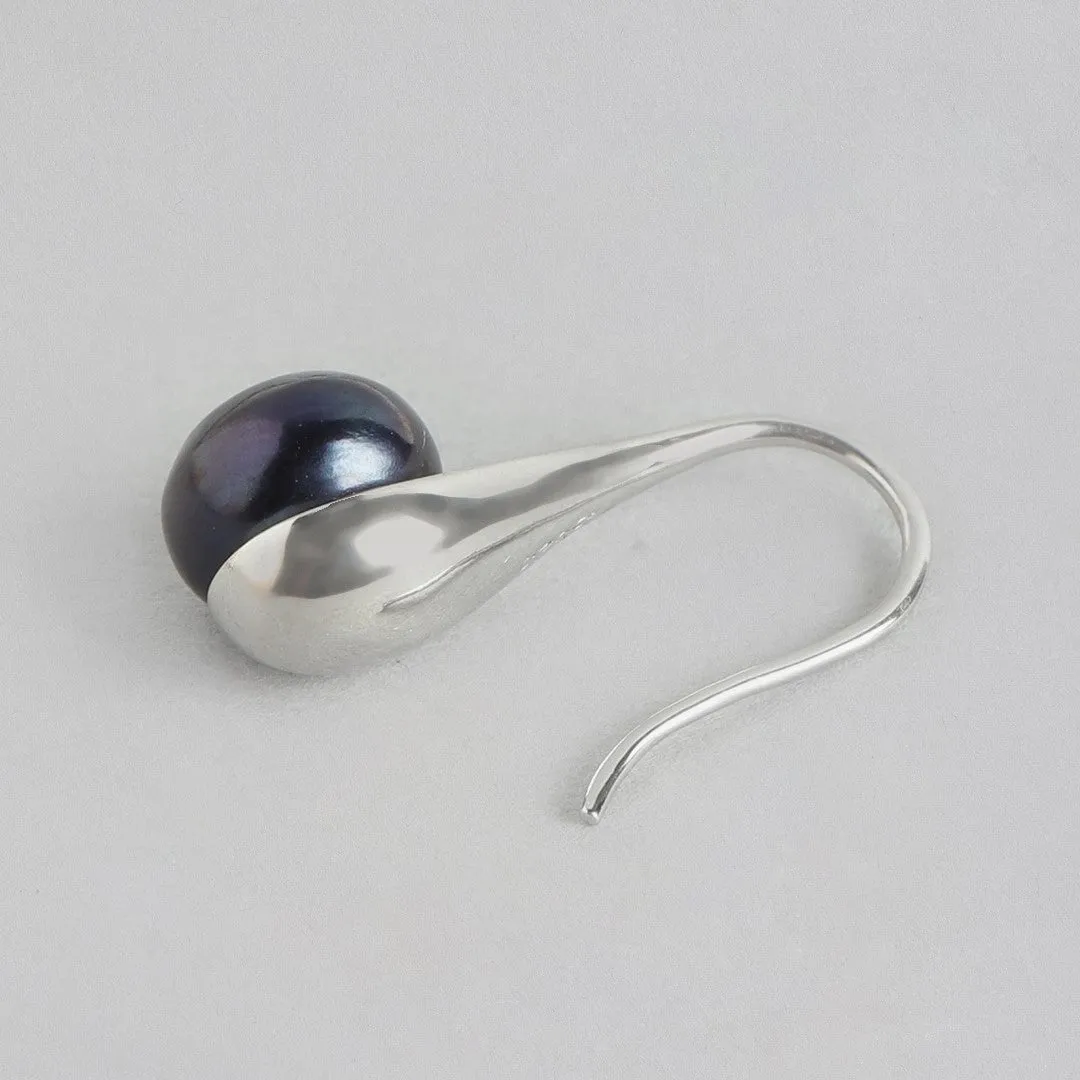 Mystic Noir Rhodium-Plated 925 Sterling Silver Earrings with Black Pearl