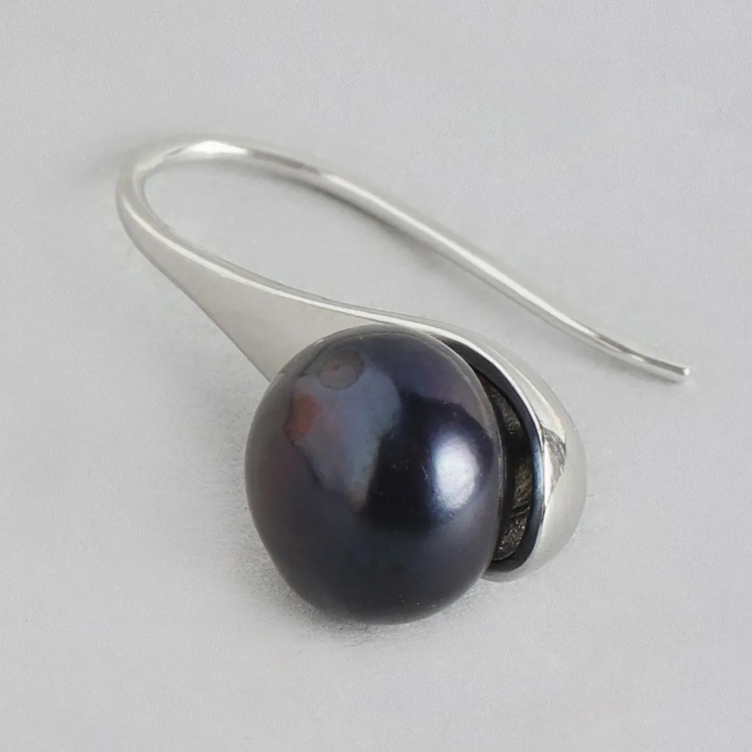 Mystic Noir Rhodium-Plated 925 Sterling Silver Earrings with Black Pearl