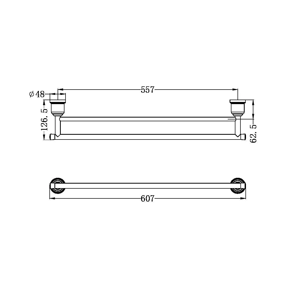 Nero York Double Towel Rail Chrome 600MM 6924D-CH