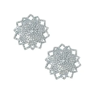 Neva Nude - Ice Crystal Jewel Reusuable Silicone Pasties Nipple Covers O/S (Silver)