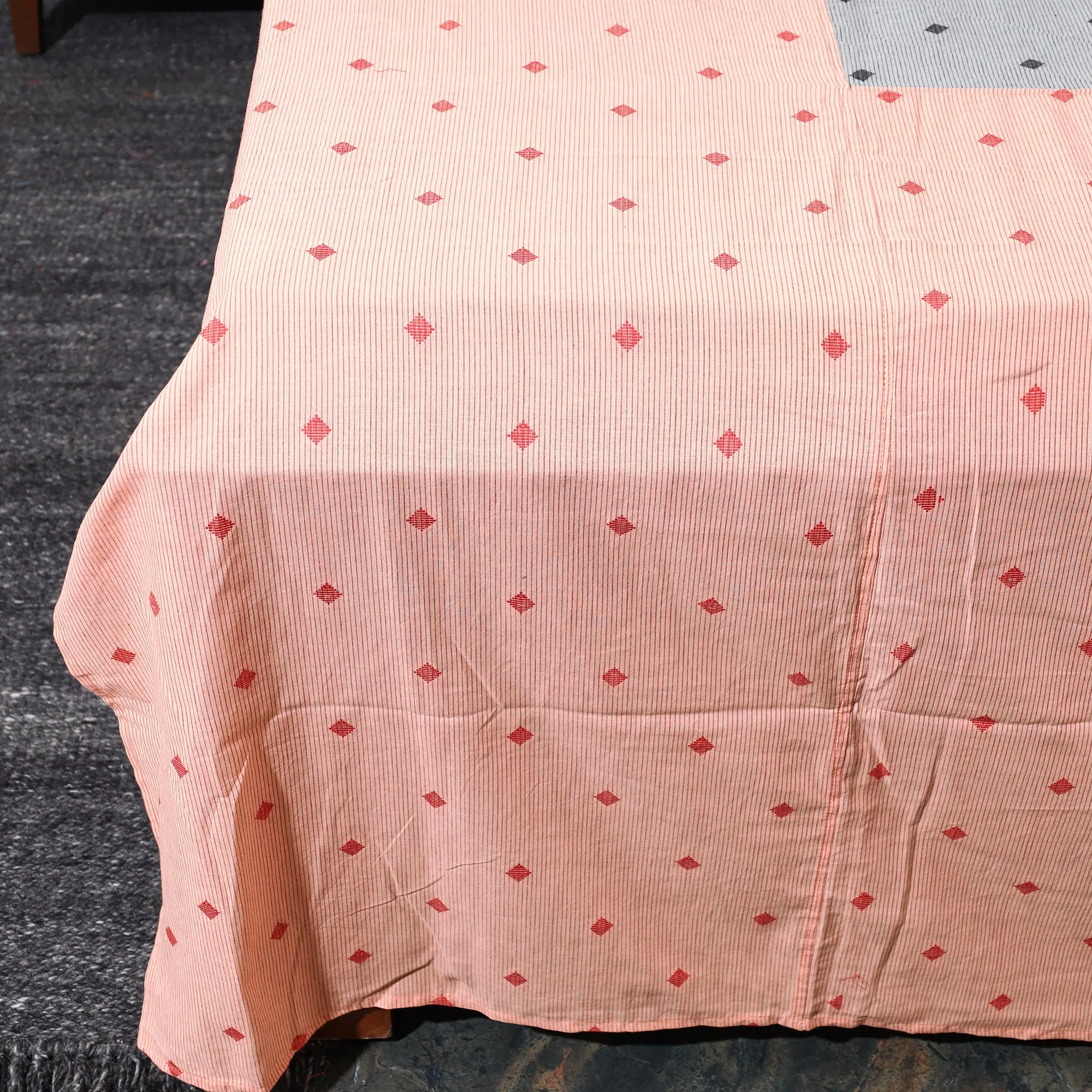 Peach - Jacquard Patchwork Cotton Double Bed Cover with Pillow Covers